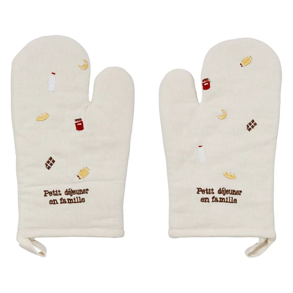 Paire de gants de cuisine en coton écru - Réveil gourmand
