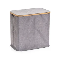 Panier à linge double en toile et bambou gris h50.5cm