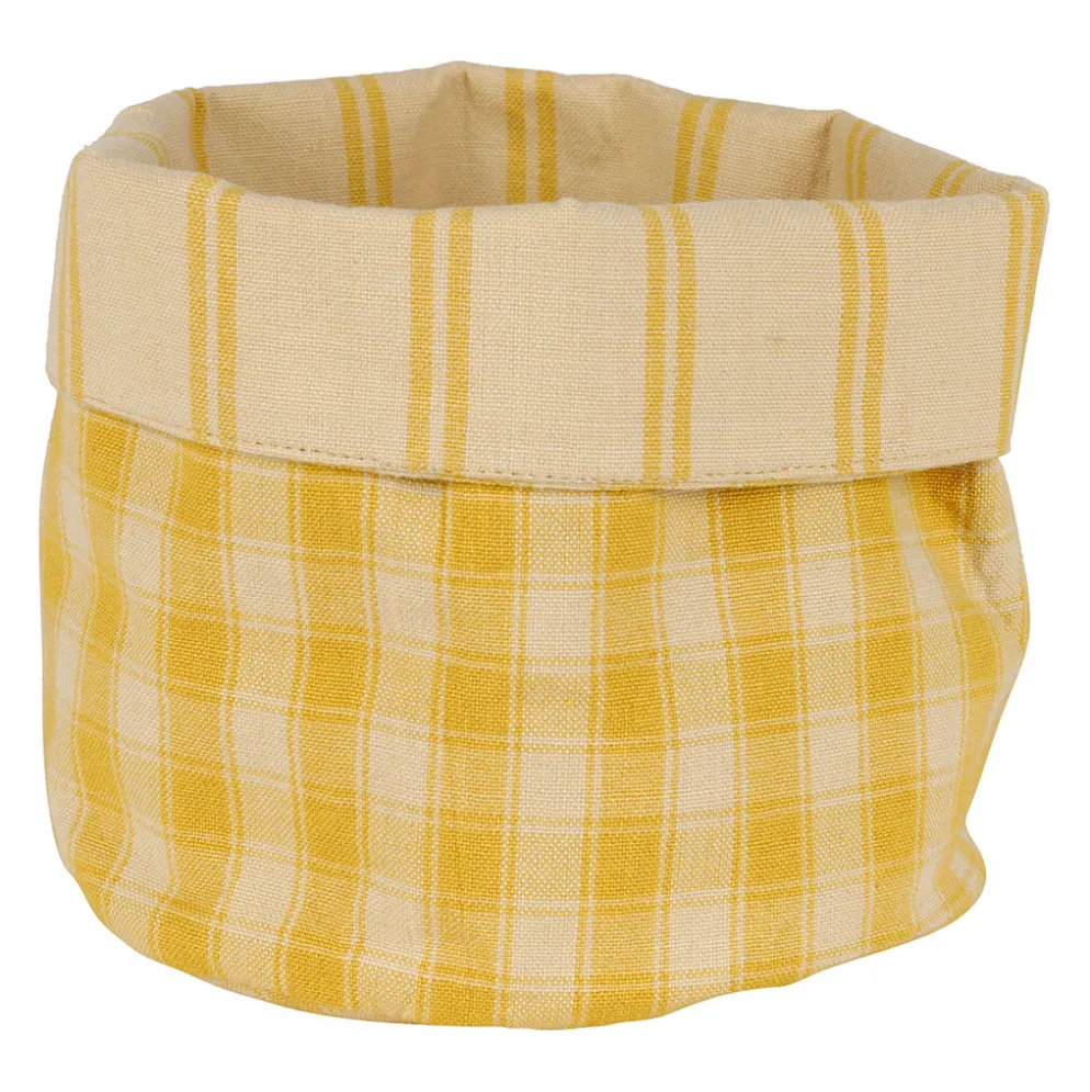 Panière à pain à carreaux en coton jaune 15x18cm - Campagne