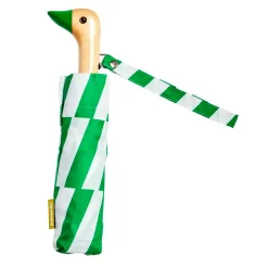 Parapluie compact manche tête de canard vert et blanc kelly bars