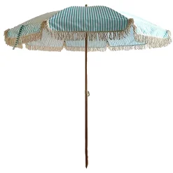 Parasol à franges en tissu rayé bleu d200xh220cm - Gaya