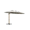 Parasol déporté rotatif 3 têtes en tissu écru et acier effet bois h250cm - Triano