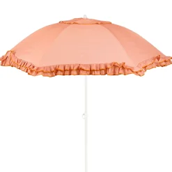 Parasol inclinable en acier et tissu à volants pêche d195xh238cm