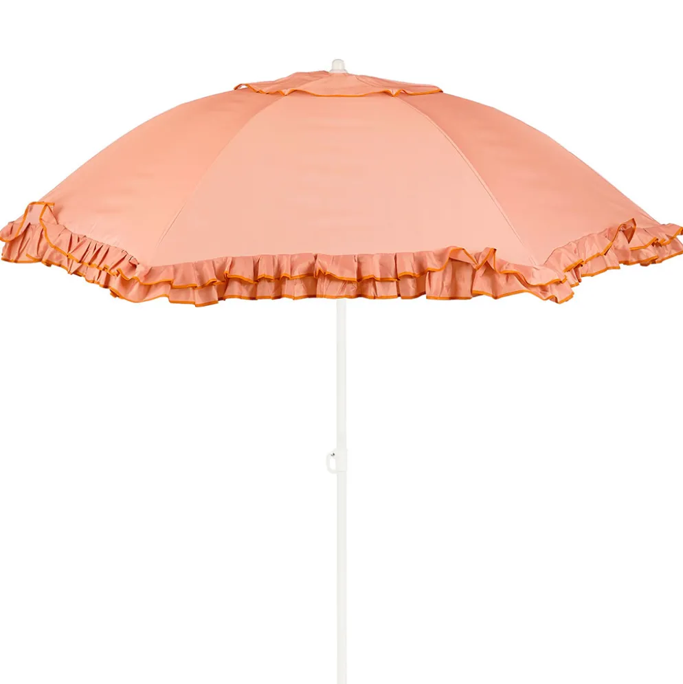 Parasol inclinable en acier et tissu à volants pêche d195xh238cm