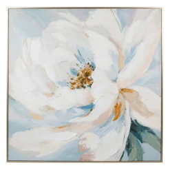 Peinture sur toile pivoine bleu et blanc 90x90cm