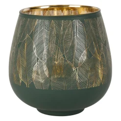Photophore en verre doré et vert mat h12cm - Feuille