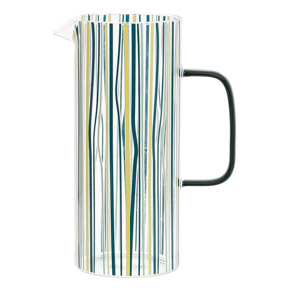 Pichet rayé bleu, vert et jaune 1l en verre -belle vie