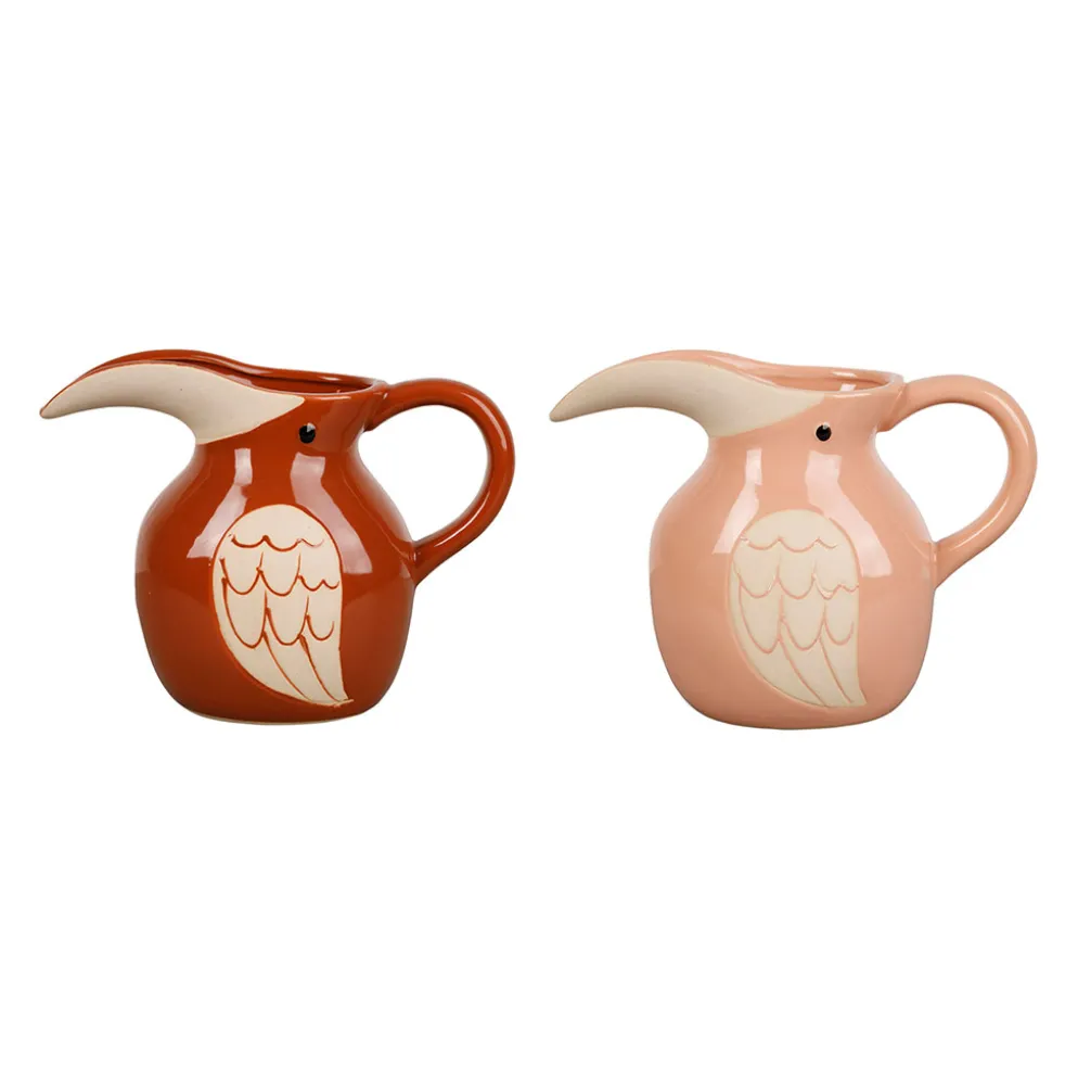 Pichets oiseaux x2 en grès terracotta et rose pâle 90cl - Calao