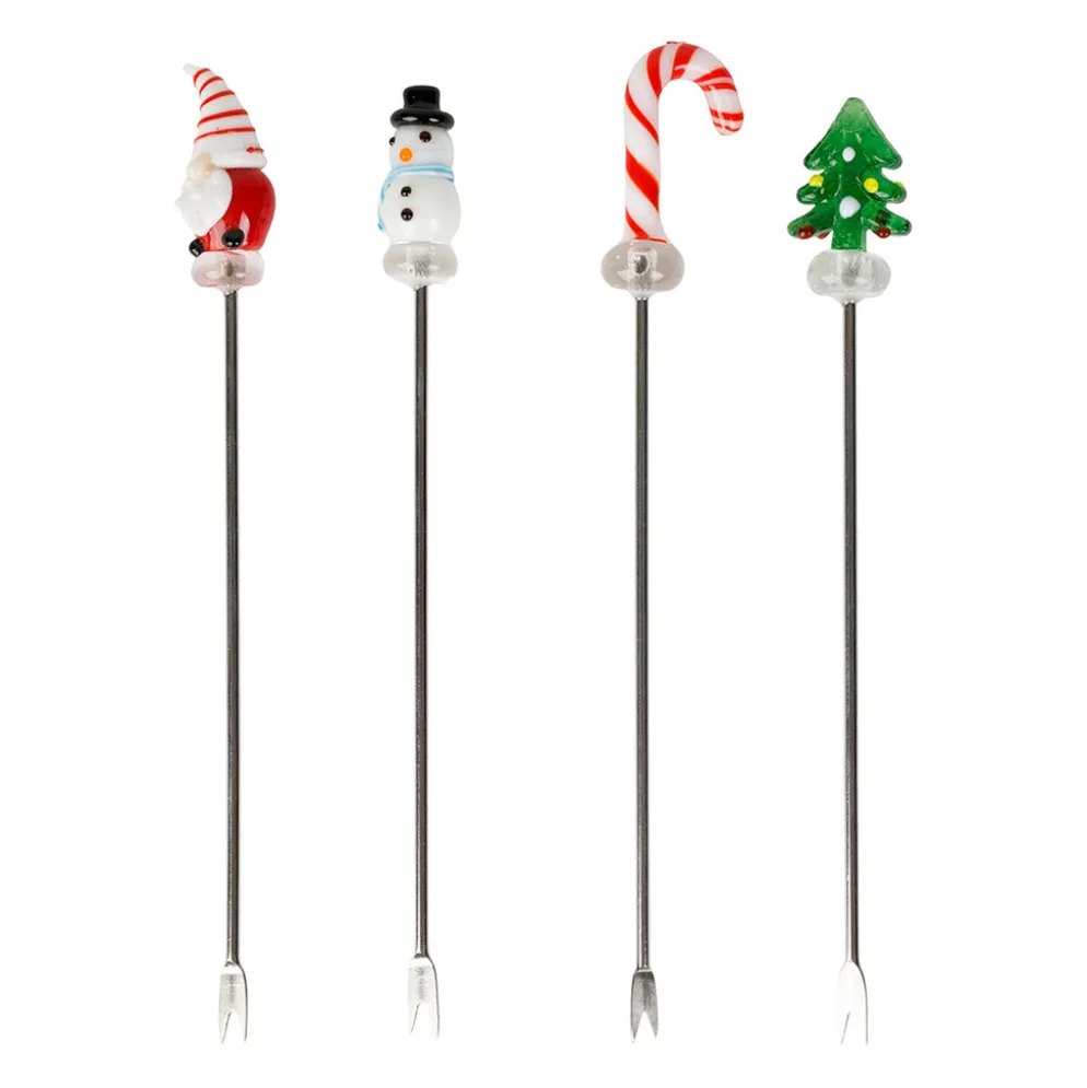 Piques à cocktail noël (x4) en verre et inox