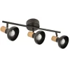 Plafonnier 3 spots orientables en métal noir et bois h16cm E14 - Alvar