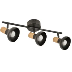 Plafonnier 3 spots orientables en métal noir et bois h16cm E14 - Alvar