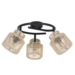 Plafonnier 3 spots orientables en métal noir et cordelette d47cm E14 - Cancun