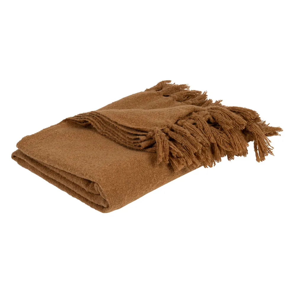 Plaid avec franges en tissu camel 150x130cm - Klosen