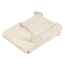 Plaid en coton nid d'abeille ecru 170x130cm - Beezz