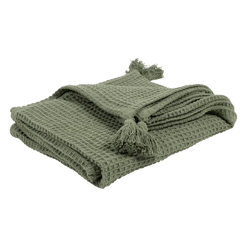 Plaid en coton vert 170x130cm - Beezz