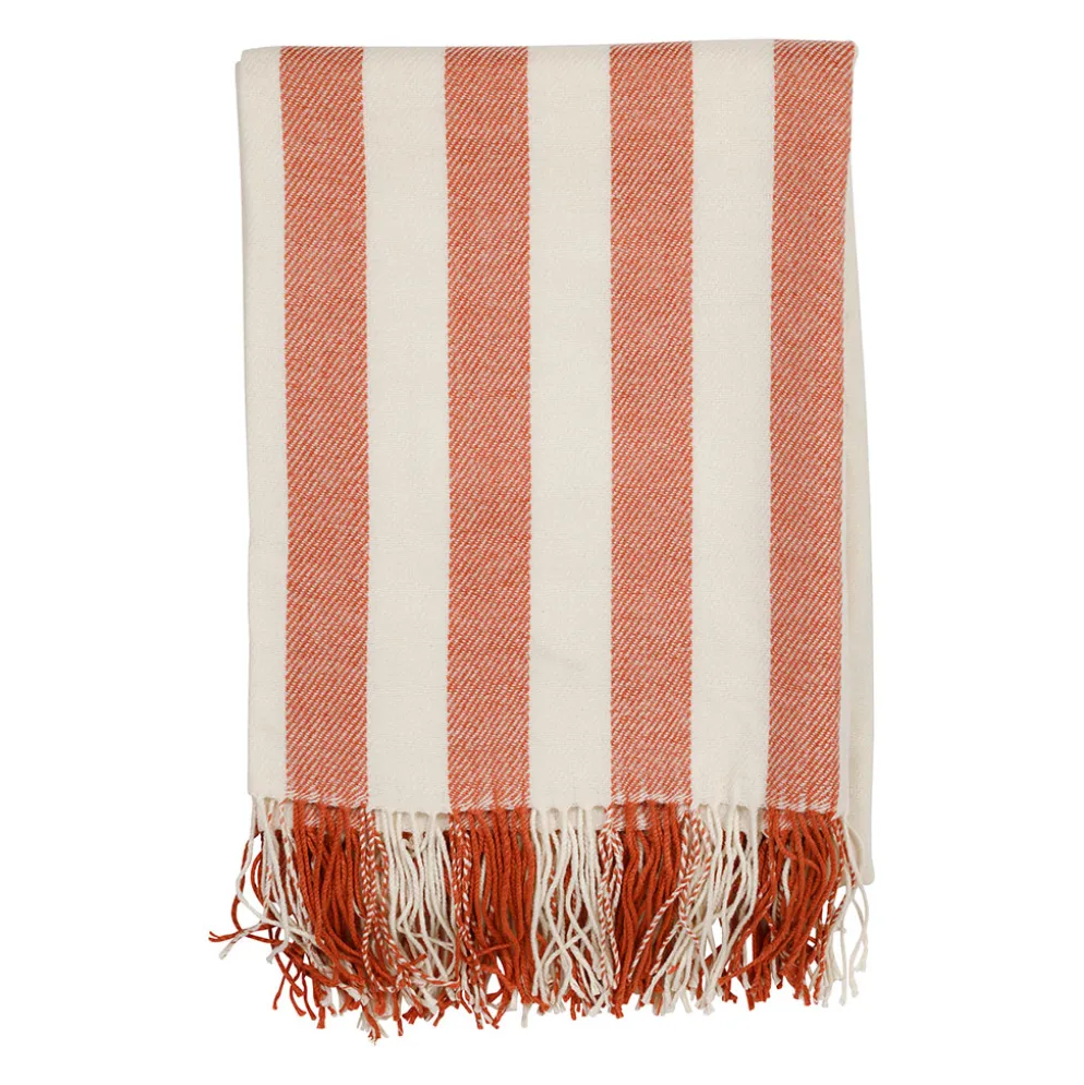 Plaid rayé corail et écru 170x130cm - Medi