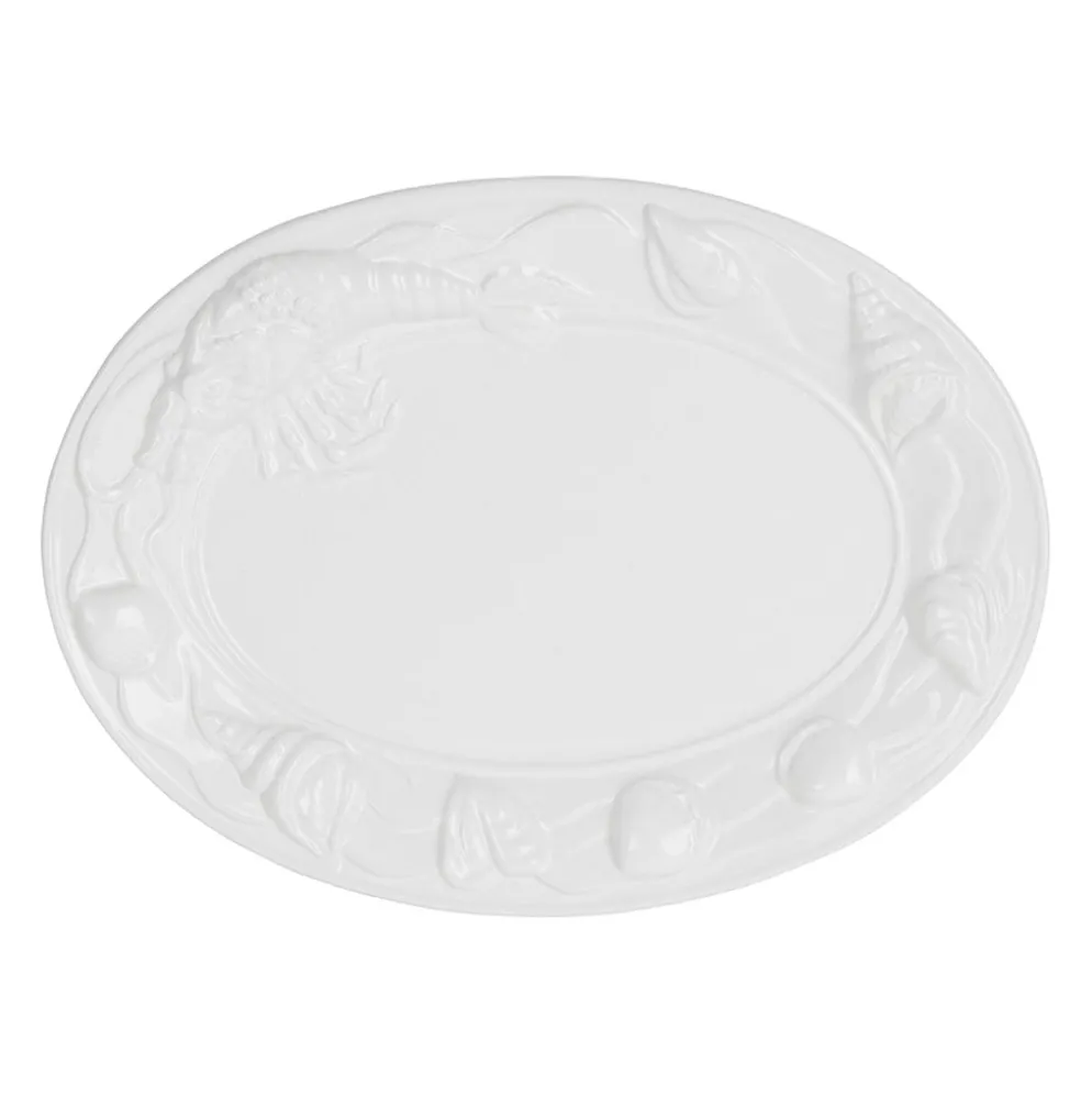 Plat ovale en faïence blanc 41x30cm - Poisson