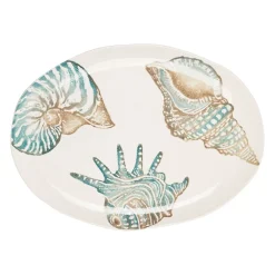 Plat ovale en faïence bleu et beige - Bord De Mer