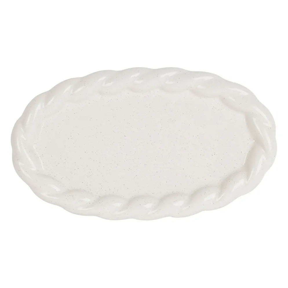 Plat ovale en grès écru moucheté 33x19cm - Organic