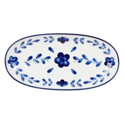 Plat ovale en grès indigo et blanc 31x16cm - Bellagio