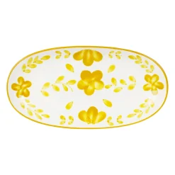 Plat ovale en grès moutarde et blanc 31x16cm - Bellagio