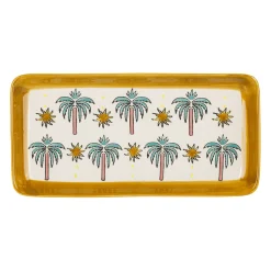Plat palmiers en grès moutarde et écru 25x12cm - Palmisol