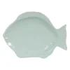 Plat poisson en faïence vert d'eau 33x25cm - Poisson