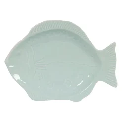 Plat poisson en faïence vert d'eau 33x25cm - Poisson