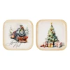 Plateau carre x2 locomotive multicolore 16x16cm fer