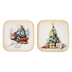 Plateau carre x2 locomotive multicolore 16x16cm fer