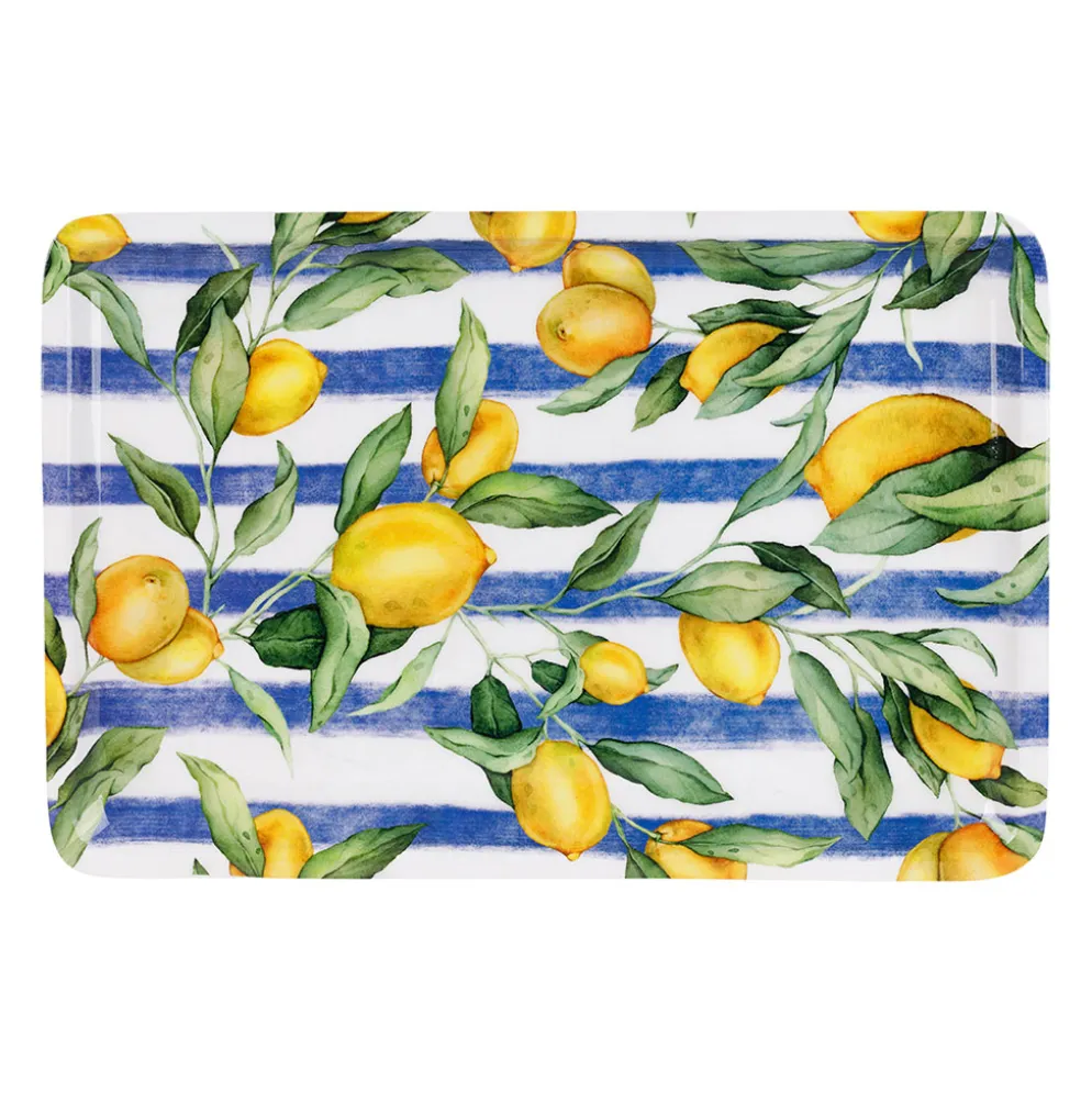 Plateau citron en fer rayé bleu et blanc 30x20cm - Solencia