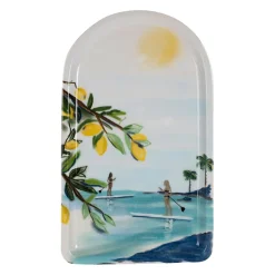 Plateau en fer bleu et jaune 17x30cm - Medi