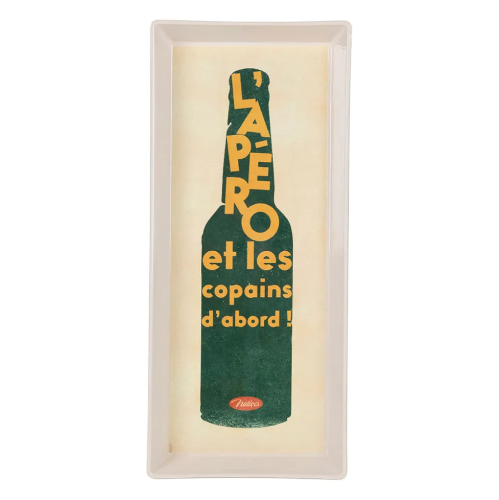 Plateau en tissu synthétique beige et vert 26x11cm - Copains D'Abord