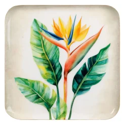 Plateau fleur oiseau du paradis en fer 27x27cm