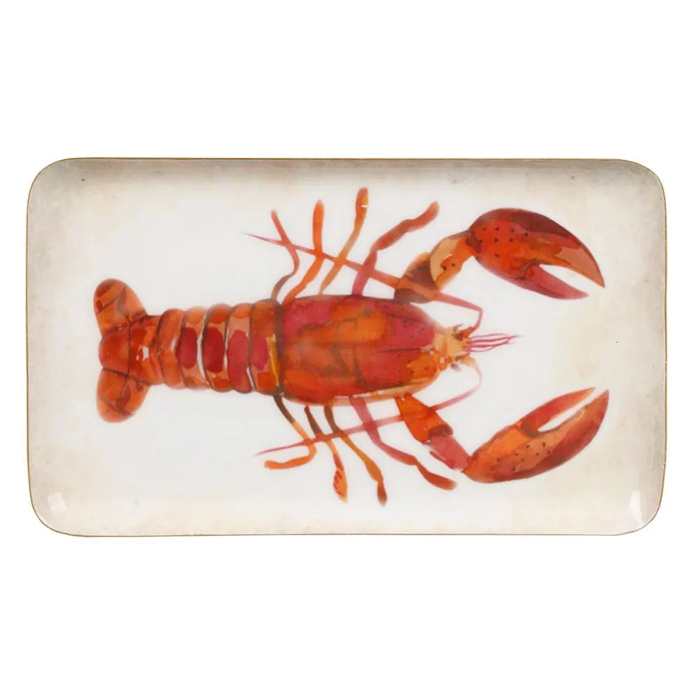 Plateau homard en fer corail 26x16cm - Bord de mer
