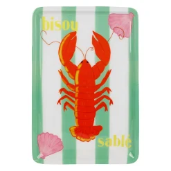 Plateau homard en fer rayé vert et blanc 20x30cm - Pouf&Sun
