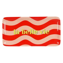 Plateau "La vie est belle" en fer corail et pêche 30x15cm - Solencia