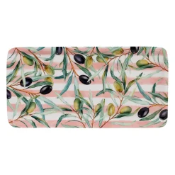 Plateau olive en fer rayé rose et blanc 30x15cm - Solencia