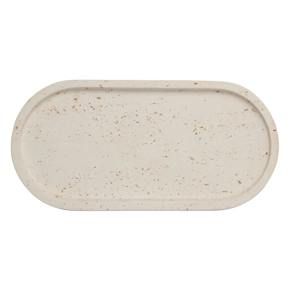 Plateau ovale en ciment écru moucheté 25x12cm - Organic