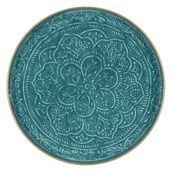 Plateau rond en fer turquoise d36cm - Arabise
