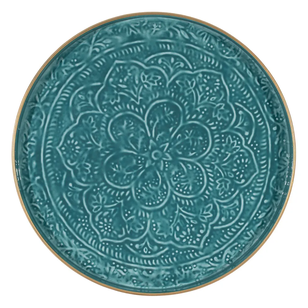 Plateau rond en fer turquoise d36cm - Arabise