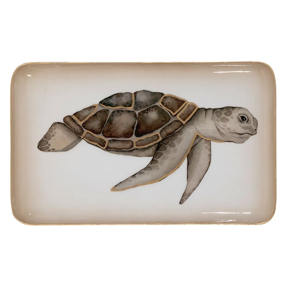 Plateau tortue en fer taupe et doré 26x16cm