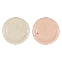 Plats ronds x2 en grès rose et écru moucheté d20cm - Aurore