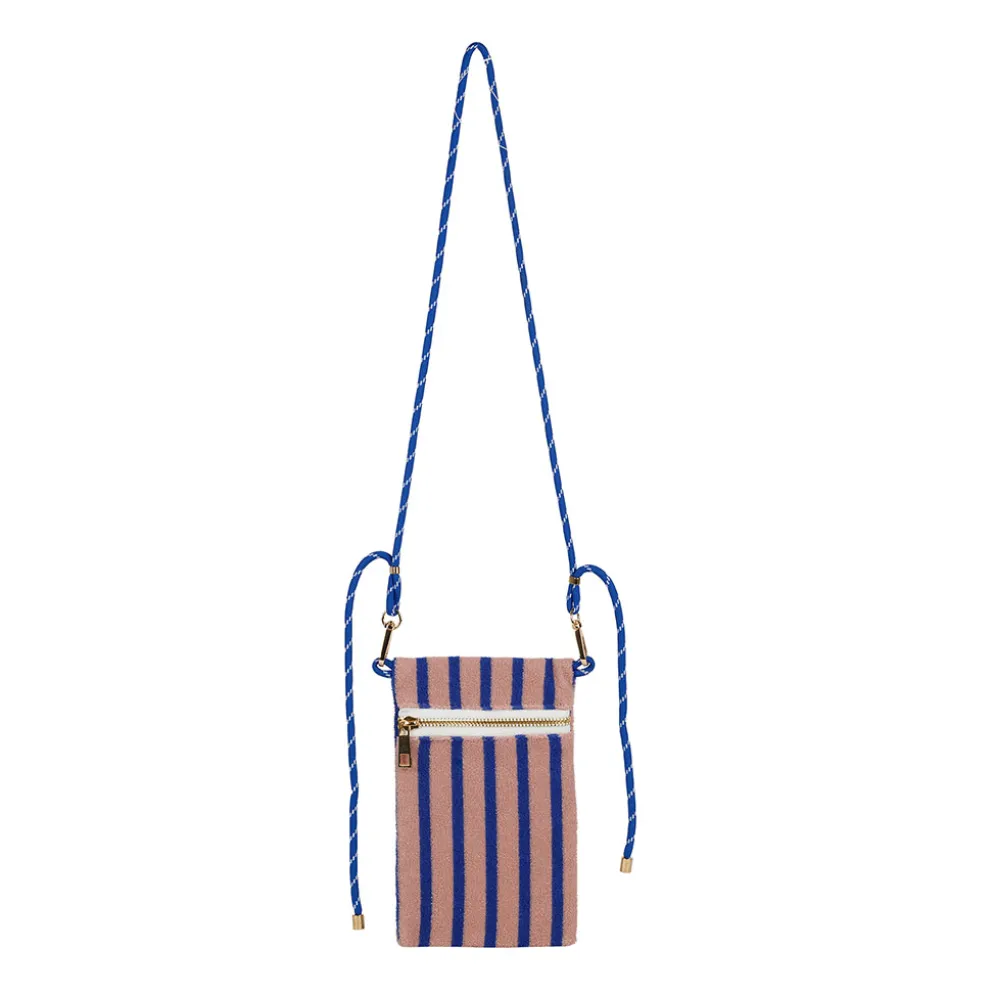 Pochette en coton rayé bleu et violet avec lanière bleue - Plouf&Sun