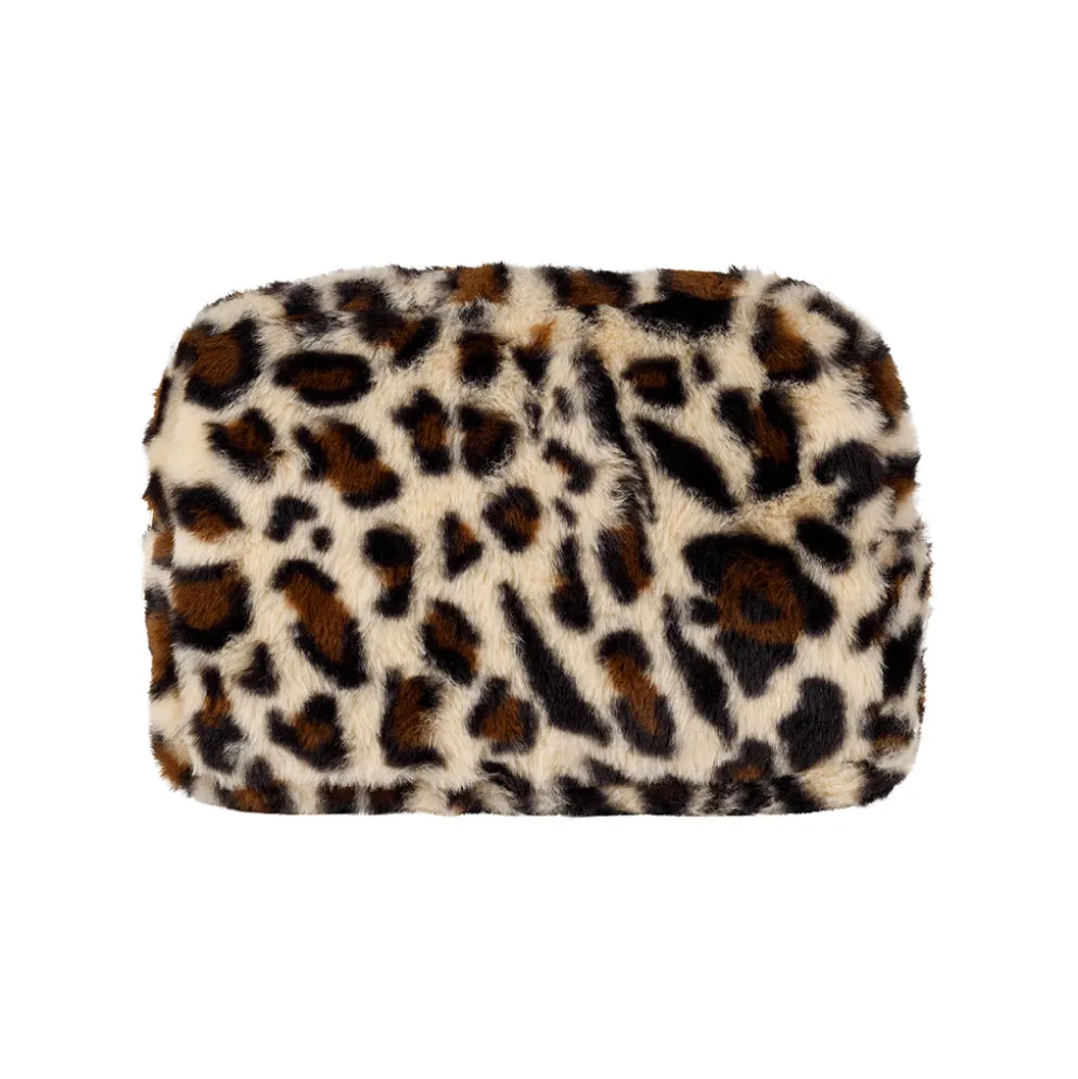 Pochette en fausse fourure léopard écru et brun - Félien