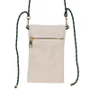 Pochette en tissu bouclette écru avec lanière émeraude - Funky