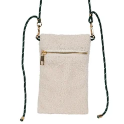 Pochette en tissu bouclette écru avec lanière émeraude - Funky