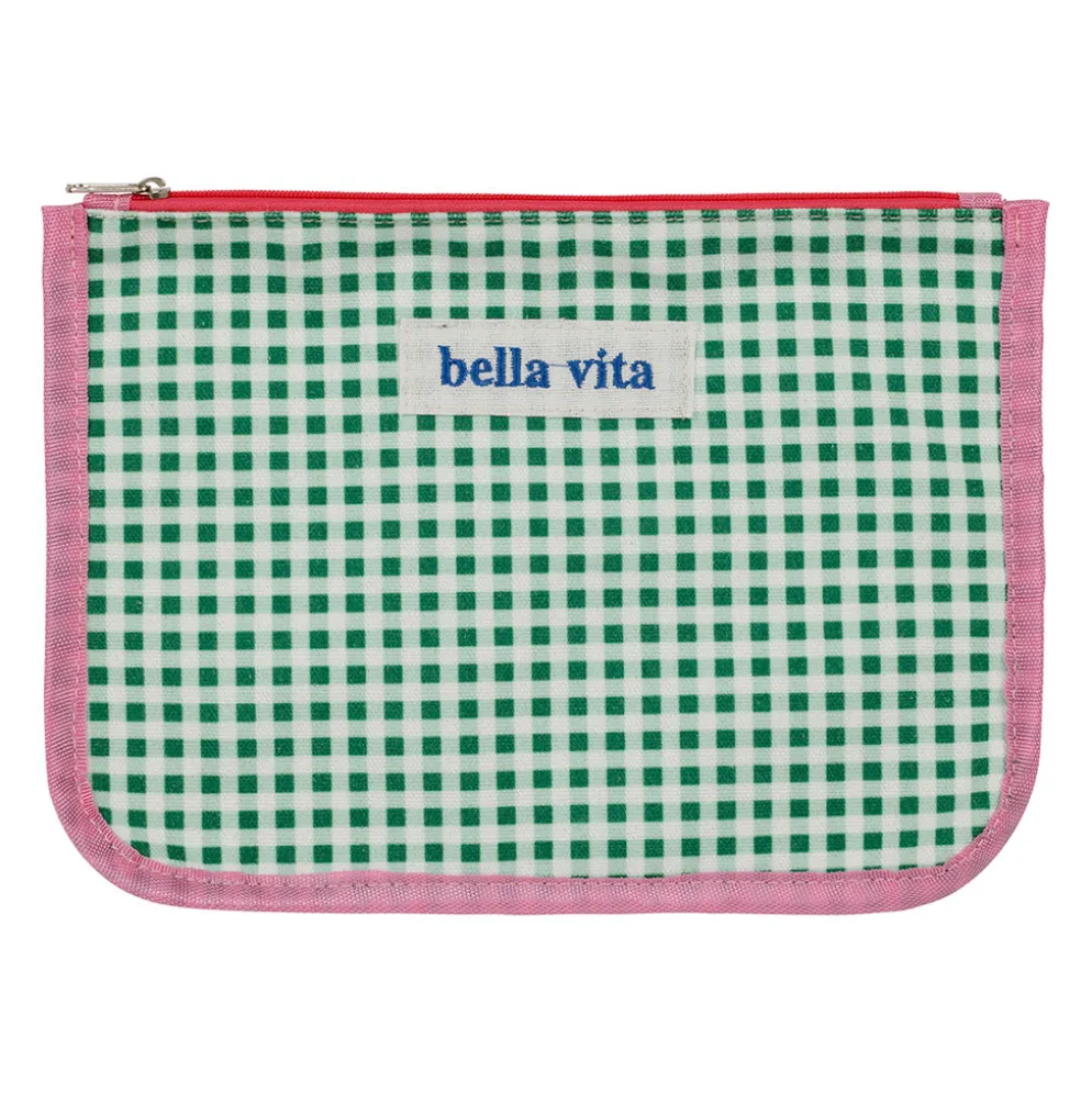 Pochette en tissu vert et rose - Plouf&Sun