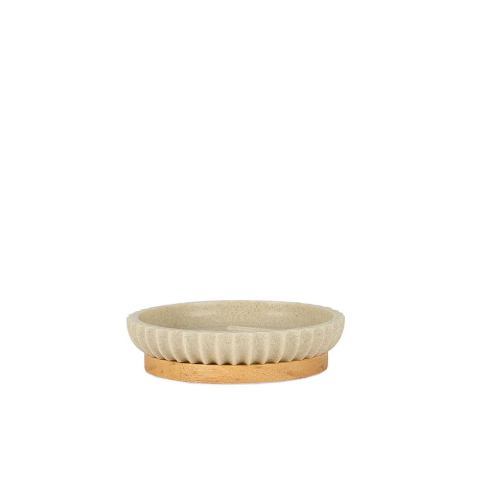 Porte savon bois et beige d12xh3cm