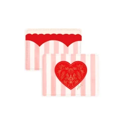 Porte-cartes cœur rayé rose et rouge